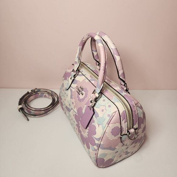 NWT COACH CBG82 Rowan Satchel Crossbody Bag Floral Print In leather/Ivory Multi - Picture 2 of 7